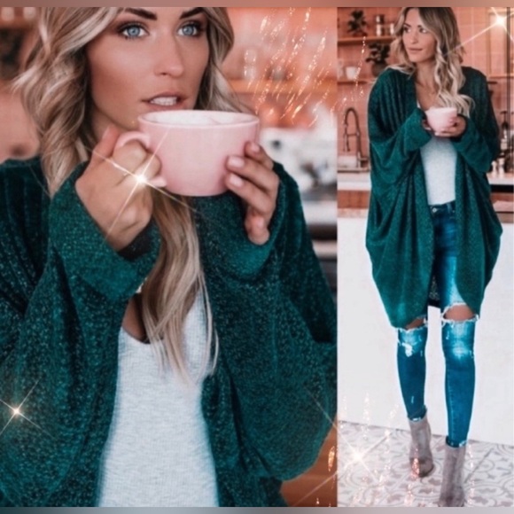 Vici Dolls Holiday Spirit Chenille Pocketed Dolman Cardigan - Pine Tree - Picture 6 of 10